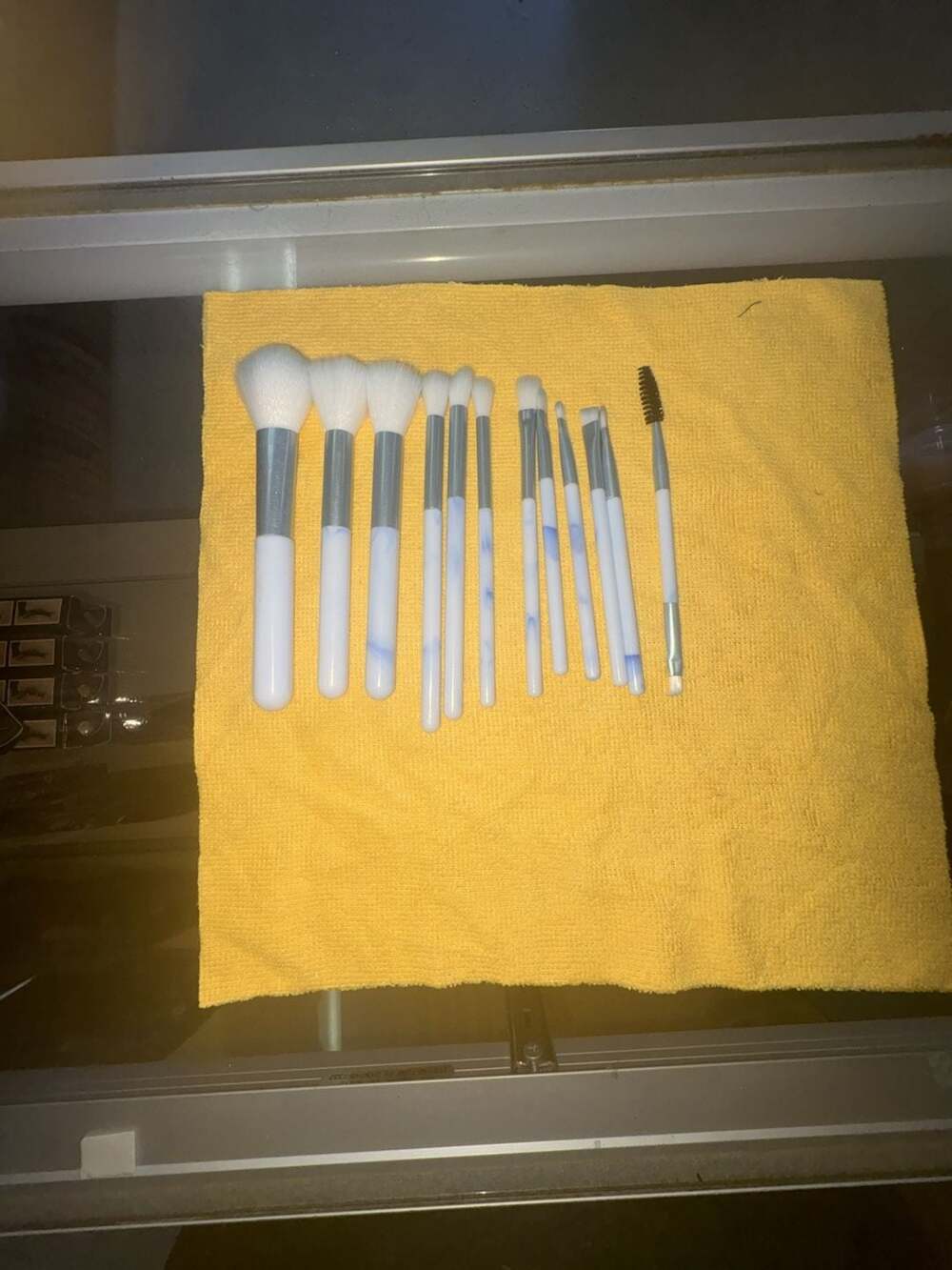Makeup Brush 12 Pcs  White and Blue Marble Handle Cosmetic Brush Set